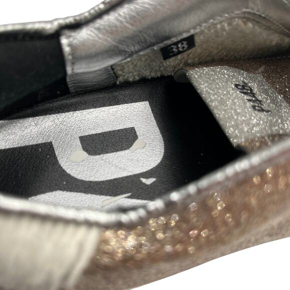 P448 Glitter Calf Hair Heel Tab Low Top Sneakers Shoes Gold Size 38 US 7.5-8 - Picture 9 of 9
